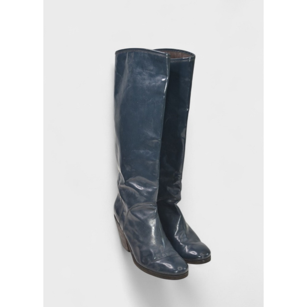 Rachel Comey Boots Womens 6.5 Blue Patent Leather Knee High Block Heel Y2k
